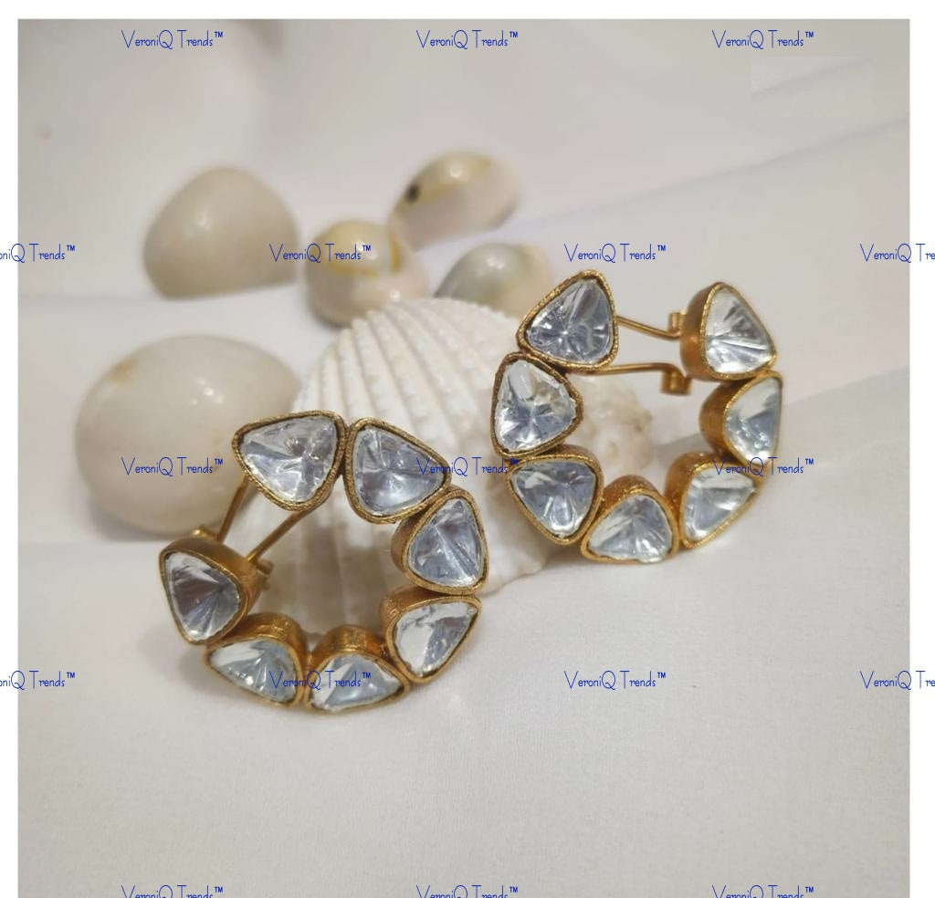 VeroniQ Trends-Polki Studs Earrings Polki-Gold Plated-Wedding Jewellery-Punjabi Jewellery-South Indian-Thappa Jewellery