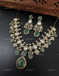 VeroniQ Trends-Victorian Bridal Emerald And Polki Drop Necklace Polki-Emerald Stone-Gold Plated-Wedding Jewellery-Punjabi Jewellery-South Indian-Thappa Jewellery