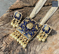 VeroniQ Trends-22KT Gold Diamond Polki Thappa Blue Meenakari Necklace Mughal Style-Temple Jewellery-Maharashtrian-South Indian-Polki-Pearls