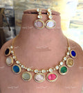 VeroniQ Trends-Party Look Multicolor Gold Plated Kundan Studded Necklace Kundan-Gold Plated-Wedding Jewellery-Punjabi Jewellery-South Indian-Thappa Jewellery