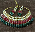 VeroniQ Trends-Kundan Studded And Red-Green Beaded Gold Plated Necklace Kundan-Gold Plated-Wedding Jewellery-Punjabi Jewellery-South Indian-Thappa Jewellery