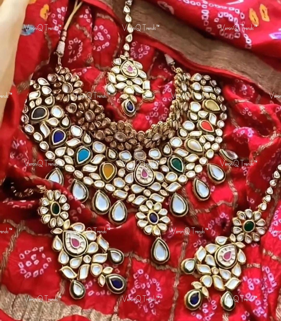 VeroniQ Trends-Bridal Heavy Kundan Studded Gold Plated Choker Necklace Kundan-Gold Plated-Wedding Jewellery-Punjabi Jewellery-South Indian-Thappa Jewellery