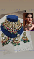 VeroniQ Trends-Traditional Bridal Meenakari Green Beads And Heavy Kundan Studded Gold Plated Choker Necklace Kundan-Gold Plated-Wedding Jewellery-Punjabi Jewellery-South Indian-Thappa Jewellery