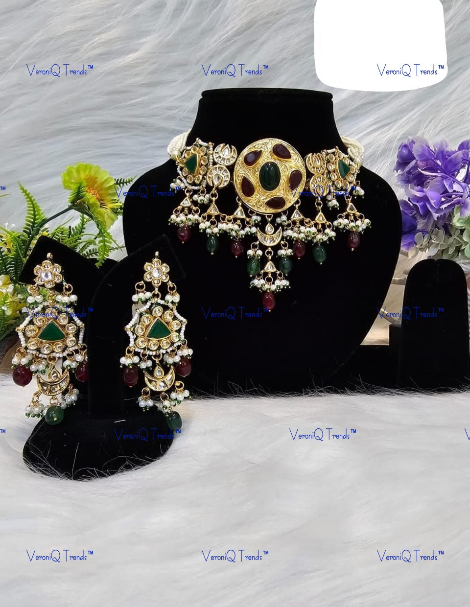 VeroniQ Trends-Traditional Gold Plated Kundan Studded And Beaded Choker Necklace Kundan-Gold Plated-Wedding Jewellery-Punjabi Jewellery-South Indian-Thappa Jewellery