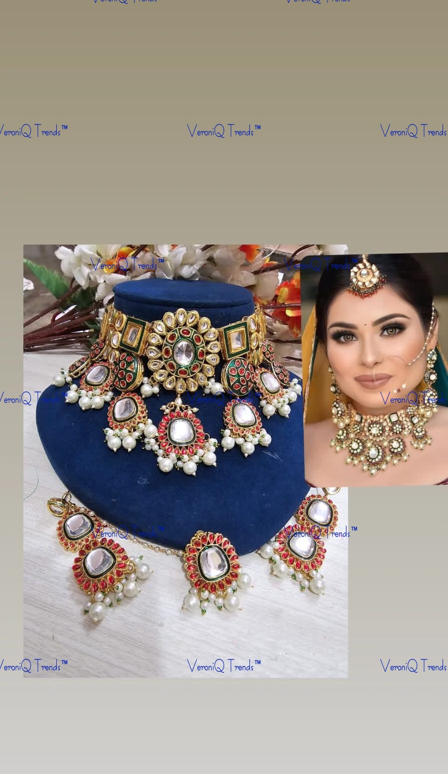 VeroniQ Trends-Elegant Bridal Gold Plated Red Color Kundan Studded And Pearl Choker Necklace Kundan-Gold Plated-Wedding Jewellery-Punjabi Jewellery-South Indian-Thappa Jewellery