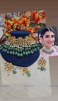 VeroniQ Trends-Floral Design Bridal Gold Plated Kundan Studded And Pearl Beads Choker Necklace Kundan-Gold Plated-Wedding Jewellery-Punjabi Jewellery-South Indian-Thappa Jewellery