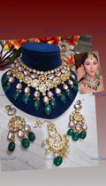 VeroniQ Trends-Bridal Gold Plated Meenakari Kundan Studded And Green Beads Choker Necklace Kundan-Gold Plated-Wedding Jewellery-Punjabi Jewellery-South Indian-Thappa Jewellery