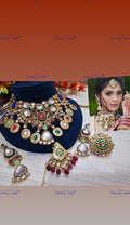 VeroniQ Trends-Bridal Multicolor Gold Plated Meenakari Kundan Studded And Beads Choker Necklace Kundan-Gold Plated-Wedding Jewellery-Punjabi Jewellery-South Indian-Thappa Jewellery