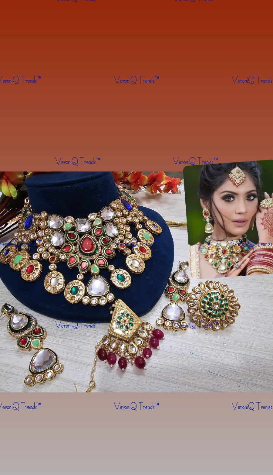 VeroniQ Trends-Bridal Multicolor Gold Plated Meenakari Kundan Studded And Beads Choker Necklace Kundan-Gold Plated-Wedding Jewellery-Punjabi Jewellery-South Indian-Thappa Jewellery