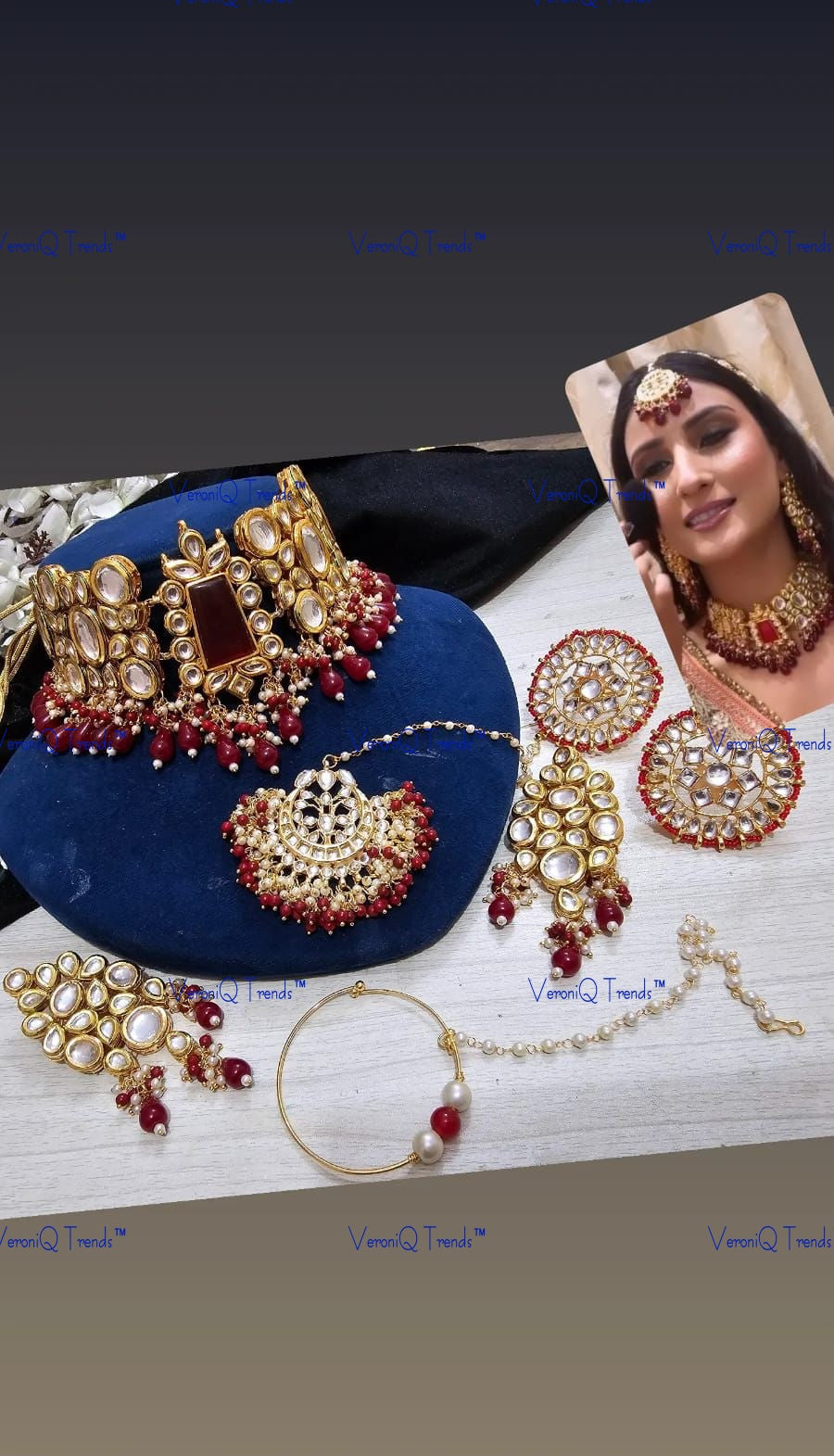 VeroniQ Trends-Traditional Bridal Red Color Gold Plated Kundan Studded And Beads Choker Necklace Kundan-Gold Plated-Wedding Jewellery-Punjabi Jewellery-South Indian-Thappa Jewellery