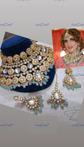 VeroniQ Trends-Traditional Bridal Gold Plated Turquoise Blue Beads And Kundan Studded Choker Necklace Kundan-Gold Plated-Wedding Jewellery-Punjabi Jewellery-South Indian-Thappa Jewellery