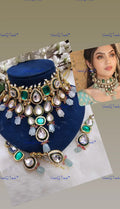 VeroniQ Trends-Green Bridal Meenakari Turquoise Blue Beads Gold Plated Kundan Studded Choker Necklace Kundan-Gold Plated-Wedding Jewellery-Punjabi Jewellery-South Indian-Thappa Jewellery