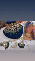 VeroniQ Trends-Green Bridal Meenakari Gold Plated Kundan Jadau And Beaded Choker Necklace Kundan-Gold Plated-Wedding Jewellery-Punjabi Jewellery-South Indian-Thappa Jewellery
