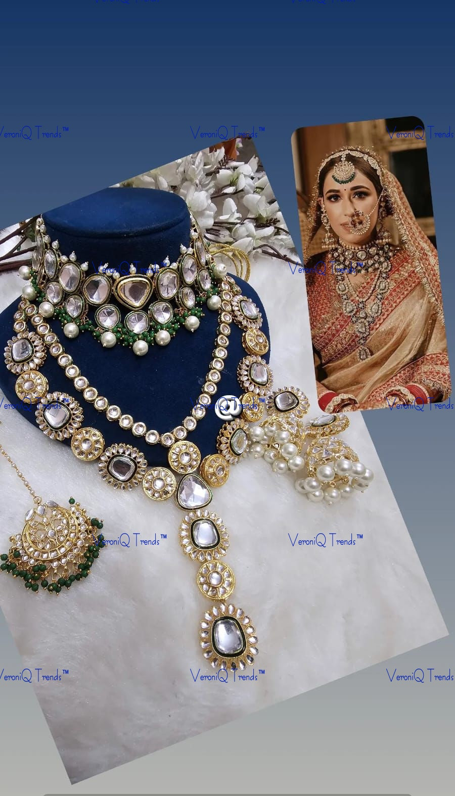 VeroniQ Trends-Bridal Gold Plated Multi-Line Meenakari Heavy Kundan Pearl Choker And Long Necklace Kundan-Gold Plated-Wedding Jewellery-Punjabi Jewellery-South Indian-Thappa Jewellery