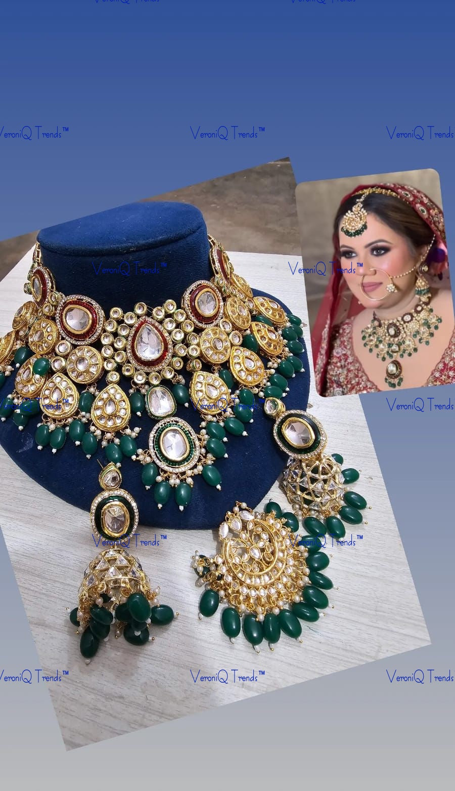 VeroniQ Trends-Green Bridal Gold Plated Meenakari Heavy Kundan Studded Beaded Choker Necklace Kundan-Gold Plated-Wedding Jewellery-Punjabi Jewellery-South Indian-Thappa Jewellery