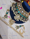 VeroniQ Trends-Green Bridal Gold Plated Green Meenakari Heavy Kundan Studded Pearl Choker Necklace Kundan-Gold Plated-Wedding Jewellery-Punjabi Jewellery-South Indian-Thappa Jewellery