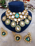 VeroniQ Trends-Beautiful Green Bridal Gold Plated Meenakari Heavy Kundan Studded Beads Choker Necklace Kundan-Gold Plated-Wedding Jewellery-Punjabi Jewellery-South Indian-Thappa Jewellery