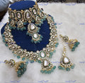 VeroniQ Trends-Bridal Mint Green Gold Plated Kundan Studded And Beaded Long And Choker Necklace Kundan-Gold Plated-Wedding Jewellery-Punjabi Jewellery-South Indian-Thappa Jewellery
