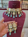 VeroniQ Trends-Mint Green Meenakari ANd Turquoise Blue Beads Kundan Studded Choker Necklace Kundan-Gold Plated-Wedding Jewellery-Punjabi Jewellery-South Indian-Thappa Jewellery