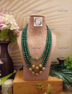 VeroniQ Trends-Designer Multistrand Green Beaded Kundan Mala Necklace Kundan-Gold Plated-Wedding Jewelry-Punjabi Jewelry-South Indian-Thappa Jewelry