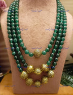 VeroniQ Trends-Designer Multistrand Green Beaded Kundan Mala Necklace Kundan-Gold Plated-Wedding Jewelry-Punjabi Jewelry-South Indian-Thappa Jewelry