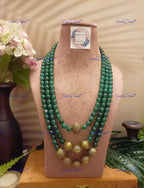 VeroniQ Trends-Designer Multistrand Green Beaded Kundan Mala Necklace Kundan-Gold Plated-Wedding Jewelry-Punjabi Jewelry-South Indian-Thappa Jewelry