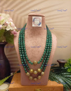VeroniQ Trends-Designer Multistrand Green Beaded Kundan Mala Necklace Kundan-Gold Plated-Wedding Jewelry-Punjabi Jewelry-South Indian-Thappa Jewelry