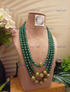 VeroniQ Trends-Designer Multistrand Green Beaded Kundan Mala Necklace Kundan-Gold Plated-Wedding Jewelry-Punjabi Jewelry-South Indian-Thappa Jewelry