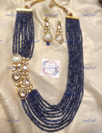 VeroniQ Trends-Party Multistrand Blue Beaded Kundan Mala Necklace Kundan-Gold Plated-Wedding Jewelry-Punjabi Jewelry-South Indian-Thappa Jewelry