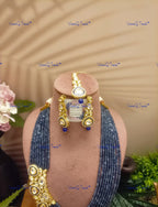 VeroniQ Trends-Party Multistrand Blue Beaded Kundan Mala Necklace Kundan-Gold Plated-Wedding Jewelry-Punjabi Jewelry-South Indian-Thappa Jewelry