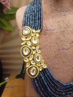 VeroniQ Trends-Party Multistrand Blue Beaded Kundan Mala Necklace Kundan-Gold Plated-Wedding Jewelry-Punjabi Jewelry-South Indian-Thappa Jewelry