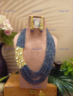 VeroniQ Trends-Party Multistrand Blue Beaded Kundan Mala Necklace Kundan-Gold Plated-Wedding Jewelry-Punjabi Jewelry-South Indian-Thappa Jewelry