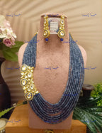 VeroniQ Trends-Party Multistrand Blue Beaded Kundan Mala Necklace Kundan-Gold Plated-Wedding Jewelry-Punjabi Jewelry-South Indian-Thappa Jewelry