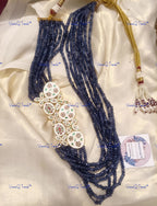 VeroniQ Trends-Party Multistrand Blue Beaded Kundan Mala Necklace Kundan-Gold Plated-Wedding Jewelry-Punjabi Jewelry-South Indian-Thappa Jewelry