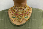 VeroniQ Trends-Rajawadi Style Gold Plated Kemp Stone Pachi Kundan Choker Necklace Pachi Kundan-Gold Plated-Wedding Jewelry-Punjabi Jewelry-South Indian-Thappa Jewelry