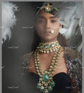 VeroniQ Trends-Royal Bridal Emerald and Pachi Kundan Pearl Choker Long Tika Earrings Necklace Pachi-Gold Plated-Wedding Jewellery-Punjabi Jewellery-South Indian-Thappa Jewellery