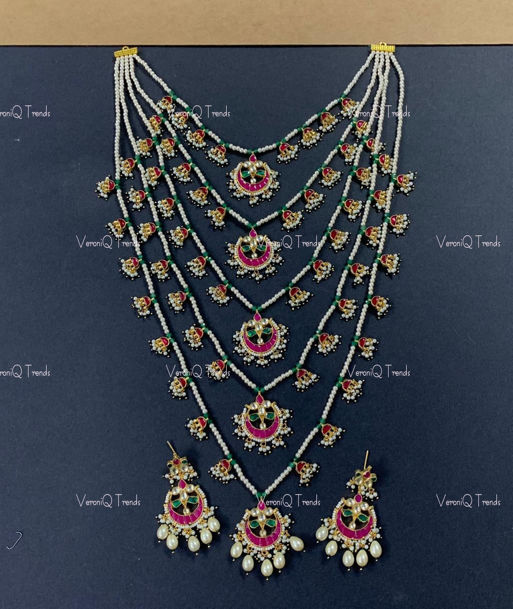 VeroniQ Trends-Rajwadi Panch Lada Gold Plated Pachi Kundan Necklace Pachi Kundan-Gold Plated-Wedding Jewellery-Punjabi Jewellery-South Indian-Thappa Jewellery