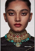 VeroniQ Trends-Bridal Multicolor Pachi and Turquoise Green Beads Choker Necklace Pachi-Gold Plated-Wedding Jewellery-Punjabi Jewellery-South Indian-Thappa Jewellery