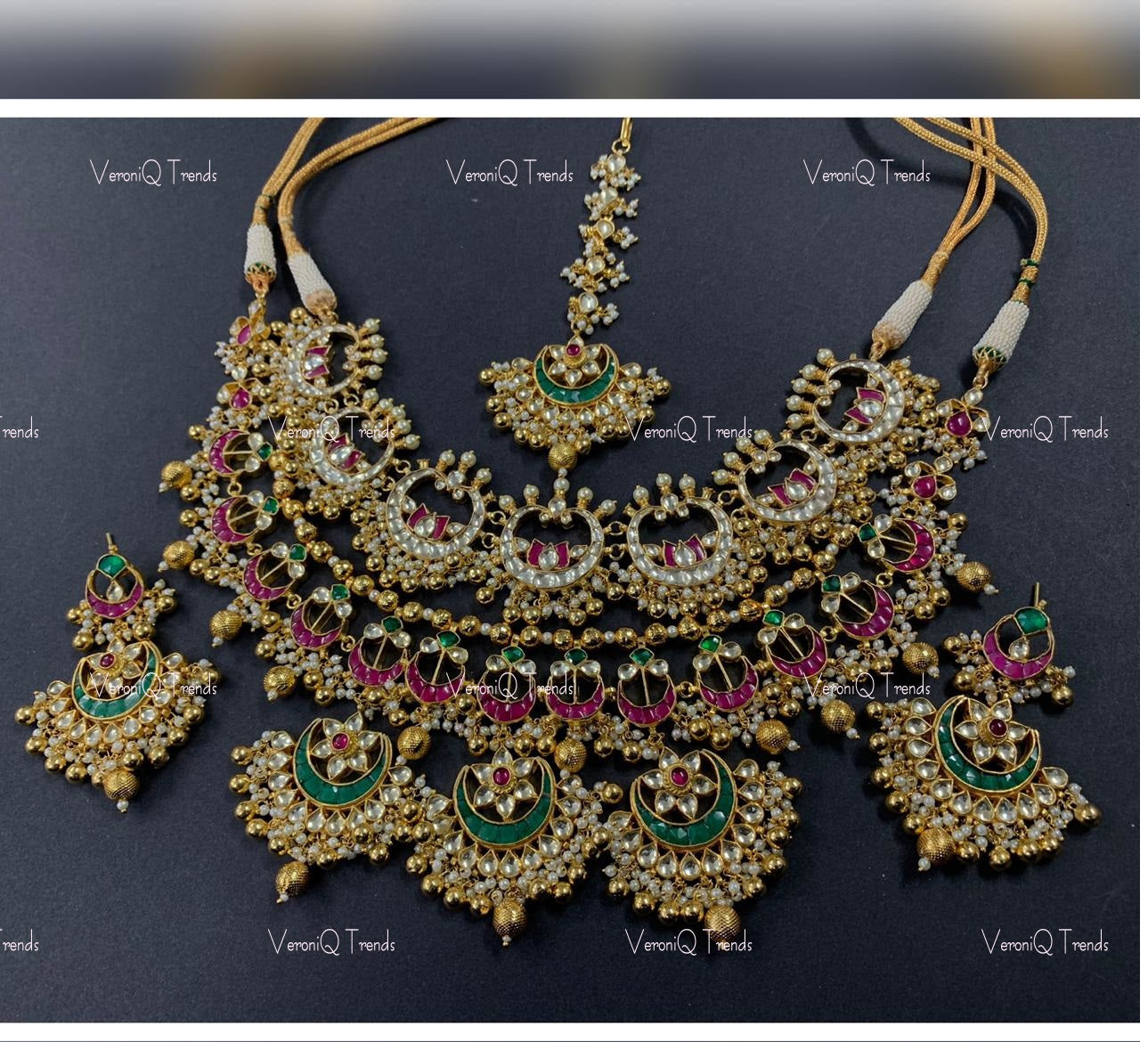 VeroniQ Trends-Rajawadi Style Gold Plated Kemp Stone Pachi Kundan Choker Necklace Pachi Kundan-Gold Plated-Wedding Jewellery-Punjabi Jewellery-South Indian-Thappa Jewellery