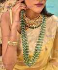 VeroniQ Trends-Bridal Emerald Green Beads Multistrand Long Necklace and Pachi Green Beads Choker Necklace Pachi-Gold Plated-Wedding Jewellery-Punjabi Jewellery-South Indian-Thappa Jewellery