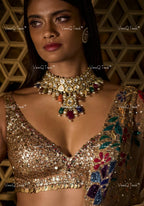 VeroniQ Trends-Bridal Multicolor Beads Pachi Choker Necklace Pachi-Gold Plated-Wedding Jewelry-Punjabi Jewelry-South Indian-Thappa Jewelry