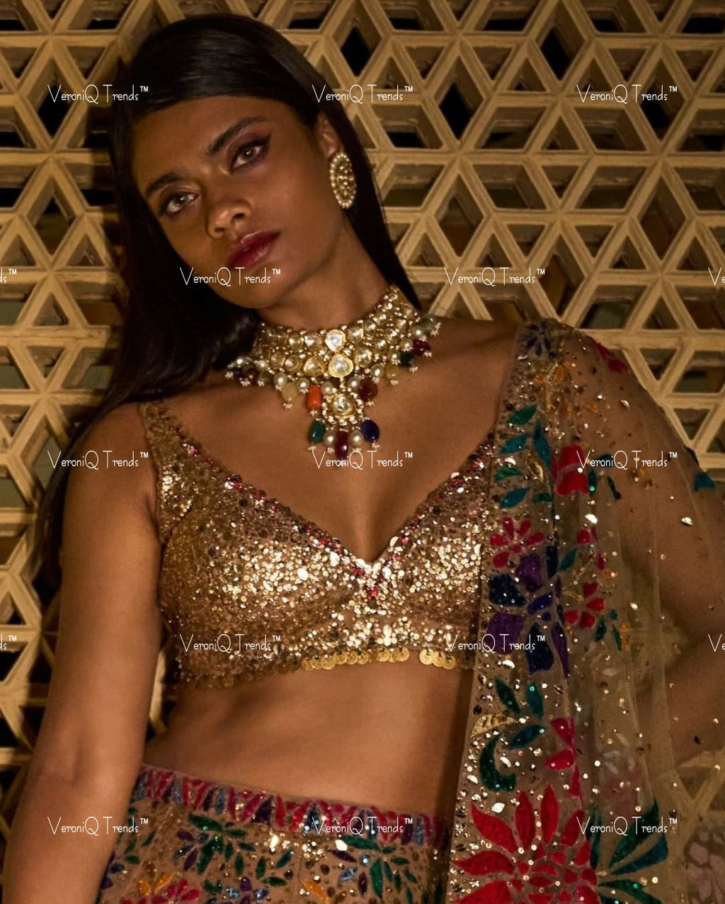 VeroniQ Trends-Bridal Multicolor Beads Pachi Choker Necklace Pachi-Gold Plated-Wedding Jewellery-Punjabi Jewellery-South Indian-Thappa Jewellery
