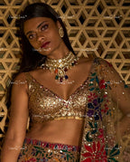 VeroniQ Trends-Bridal Multicolor Beads Pachi Choker Necklace Pachi-Gold Plated-Wedding Jewelry-Punjabi Jewelry-South Indian-Thappa Jewelry