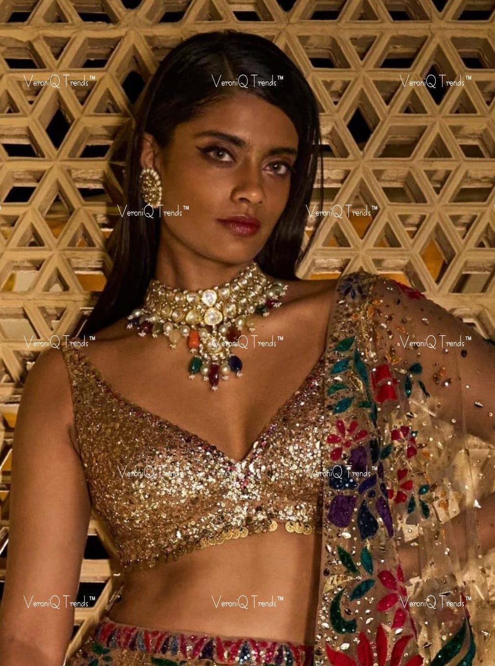 VeroniQ Trends-Bridal Multicolor Beads Pachi Choker Necklace Pachi-Gold Plated-Wedding Jewellery-Punjabi Jewellery-South Indian-Thappa Jewellery