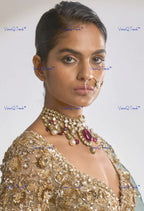 VeroniQ Trends-Royal Bridal Ruby and Pachi Choker Necklace With Nath Pachi-Ruby Stone-Gold Plated-Wedding Jewelry-Punjabi Jewelry-South Indian-Thappa Jewelry