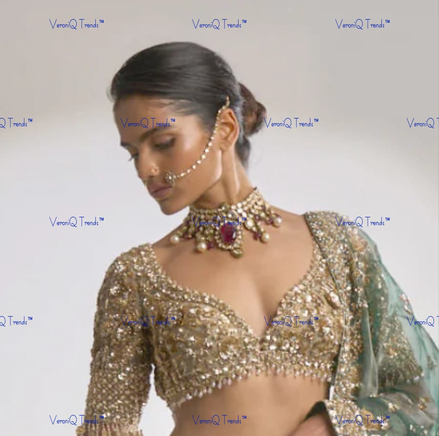 VeroniQ Trends-Royal Bridal Ruby and Pachi Choker Necklace With Nath Pachi-Ruby Stone-Gold Plated-Wedding Jewellery-Punjabi Jewellery-South Indian-Thappa Jewellery