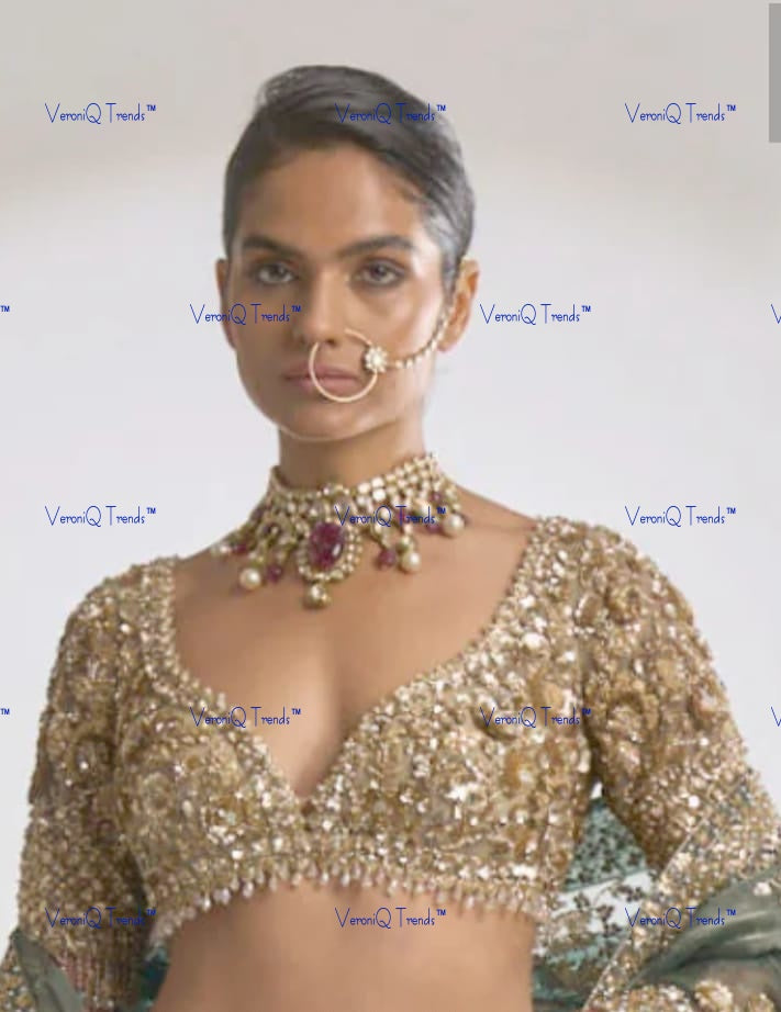 VeroniQ Trends-Royal Bridal Ruby and Pachi Choker Necklace With Nath Pachi-Ruby Stone-Gold Plated-Wedding Jewellery-Punjabi Jewellery-South Indian-Thappa Jewellery