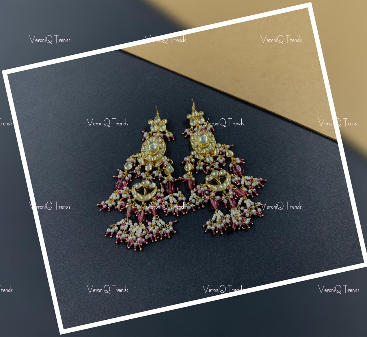 VeroniQ Trends-Royal Style Gold Plated Pachi Kundan Earrings Pachi Kundan-Gold Plated-Wedding Jewellery-Punjabi Jewellery-South Indian-Thappa Jewellery