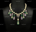 VeroniQ Trends-Cocktail Party Pachi Necklace with Pearl Rose Quartz and Beryls Pachi-Fresh Water Pearl-Gold Plated-Wedding Jewellery-Punjabi Jewellery-South Indian-Thappa Jewellery
