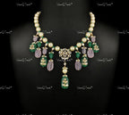 VeroniQ Trends-Cocktail Party Pachi Necklace with Pearl Rose Quartz and Beryls Pachi-Fresh Water Pearl-Gold Plated-Wedding Jewelry-Punjabi Jewelry-South Indian-Thappa Jewelry